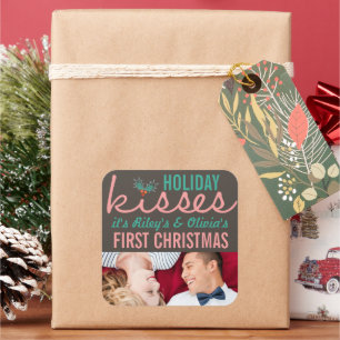 Mr & Mrs First Kerstmis Mistletoes Foto Wedding Vierkante Sticker