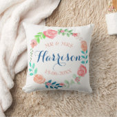 Mr & Mrs Floral Wedding Cushion Waterverf Gift Kussen (Deken)