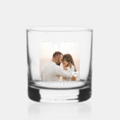 Mr & Mrs Foto Blok Hart Jubileum Naam Whisky Glas (Voorkant)