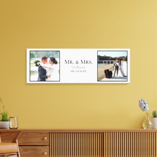 Mr & Mrs Fotoscript Namen Bruiloft Datum Aandenken Canvas Afdruk (Insitu (Woonkamer))