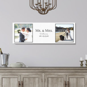 Mr & Mrs Fotoscript Namen Bruiloft Datum Aandenken Canvas Afdruk