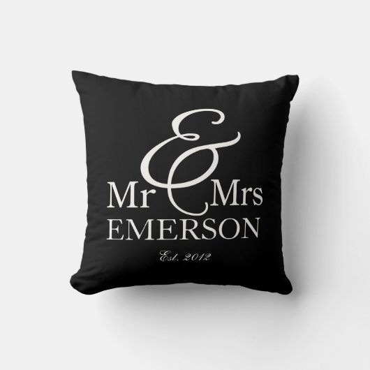 "Mr & Mrs." gepersonaliseerd zwart-wit Kussen (Voorkant)