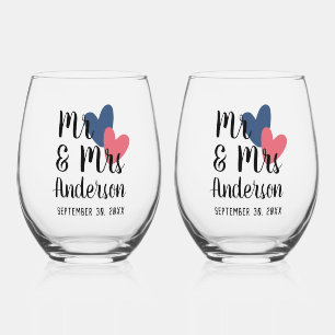 Mr & Mrs Gepersonaliseerde Stemless Wijnglas Set Zonder Voet
