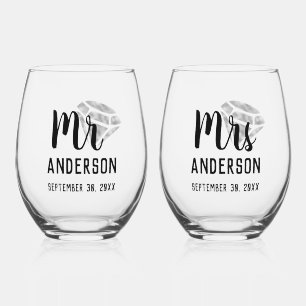 Mr & Mrs Gepersonaliseerde Stemless Wijnglas Set Zonder Voet