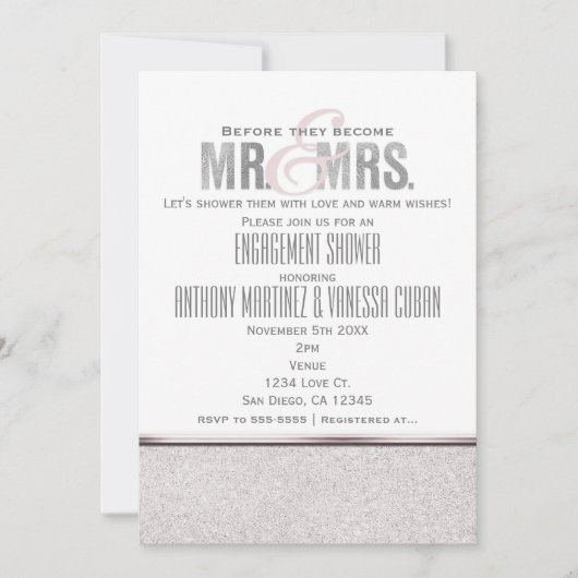 Mr & Mrs Glamour Sparkle Invitation Kaart (Voorkant)