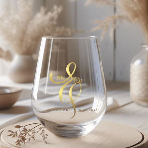 Mr. & Mrs. Gold Calligrafie Ampersand Trouw Wijnglas Zonder Voet