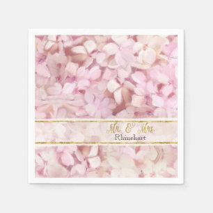 Mr & Mrs Gold Faux Glitter Roze Hortensia Bloemen Servet