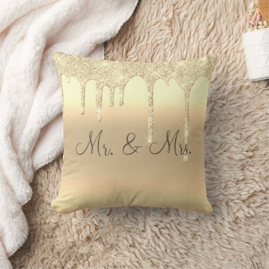 Mr. & Mrs Gold Glitter Wedding Keepomwille Elegant Kussen (Deken)