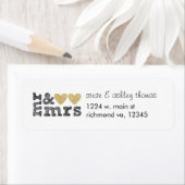 Mr & Mrs Gold Hearts Adresetiketten Etiket (Insitu)