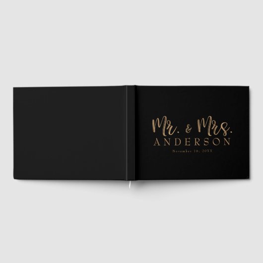 Mr. & Mrs. Gold Script Typografie Modern Minimaal Gastenboek (Volledig)