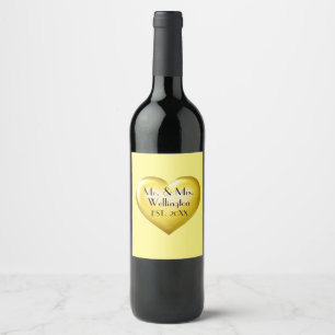 Mr. & Mrs Gold Wedding Heart Wine Label Wijn Etiket