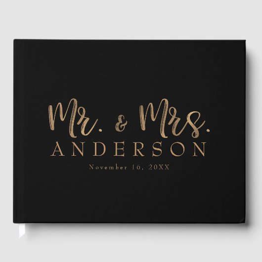 MR. & MRS. Goud Schrift Typografie Modern Minimaal Gastenboek (Voorkant)