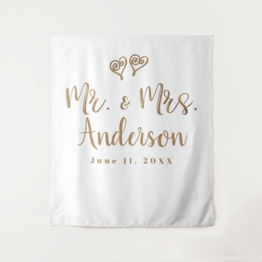 MR. & MRS. Gouden Script Typografie Modern Minimaa Wandkleed (Voorkant)