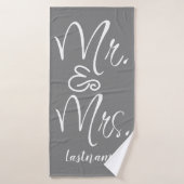 Mr. & Mrs Gray Script Custom Wedding Bath Towel Badhanddoek (Badhanddoek)