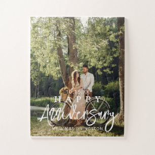 Mr & Mrs Happy Wedding Jubileum Aangepaste foto Legpuzzel