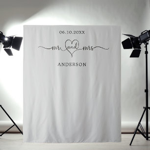 Mr. Mrs hart foto licht grijs bruiloft Wandkleed