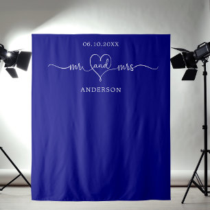 Mr mrs hart foto navyblauw bruiloft wandkleed