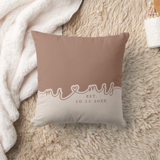 Mr Mrs Hart Script Mocha Beige Trouwkussen Kussen (Deken)