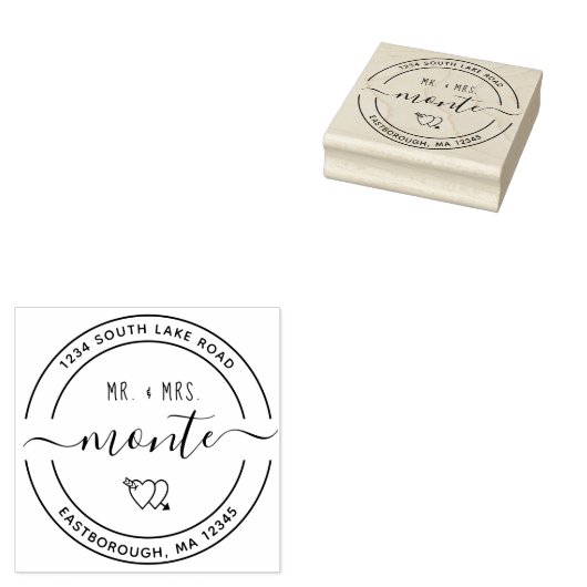 Mr & Mrs Heart 5 Aangepaste Ronde Retouradres Rubberstempel (Gestempeld)