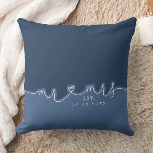 Mr Mrs Heart Script Dusty Blue Wedding Pillow Kussen (Deken)