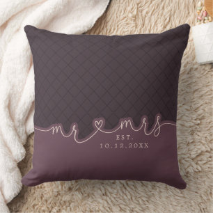 Mr. Mrs. Heart Script Gedempt Paarse Trouwkussen Kussen