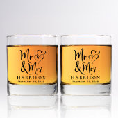 Mr Mrs Hearts bruid bruidegom bruiloft Whisky Glas