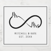 Mr & Mrs Infinity Symbool Bruiloft Sparkling Wijnetiket (Enkel label)