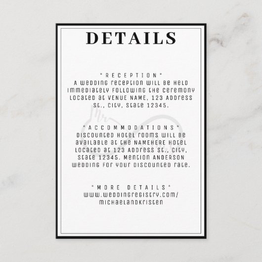 Mr & Mrs Infinity Symbool Wedding Details Informatiekaartje (Voorkant)