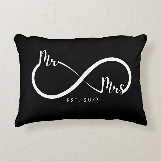 Mr & Mrs Infinity Symbool Zwart Accent Kussen (Voorkant)