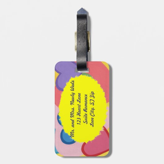 Mr. Mrs. Kleurrijke gelaagde harten Bagagelabels (Achterkant verticaal)