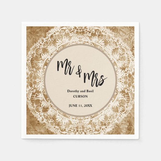 Mr & Mrs  Lace Doily Wedding Servet (Voorkant)