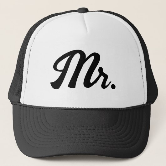 Mr & Mrs matching Trucker Hats for newlywed koppel Trucker Pet (Voorkant)