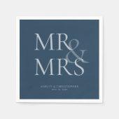 MR&MRS Minimal Typographic Navy Blue Cocktail Servet (Voorkant)