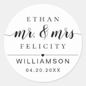 Mr & Mrs | Minimale bruid & bruidegom zwart bruilo Ronde Sticker (Voorkant)