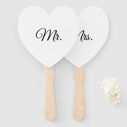 Mr & Mrs. minimalistisch zwart-wit Handwaaier (Voorkant en achterkant)