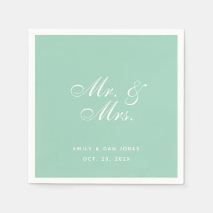 Mr & Mrs Mint Green Wedding Simple Elegant Script Servet
