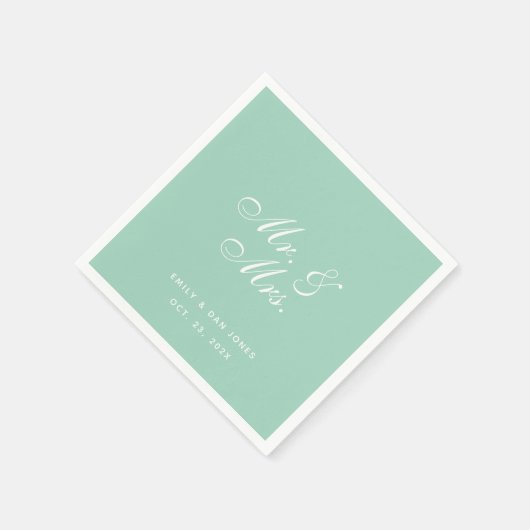 Mr & Mrs Mint Green Wedding Simple Elegant Script Servet (Hoek)