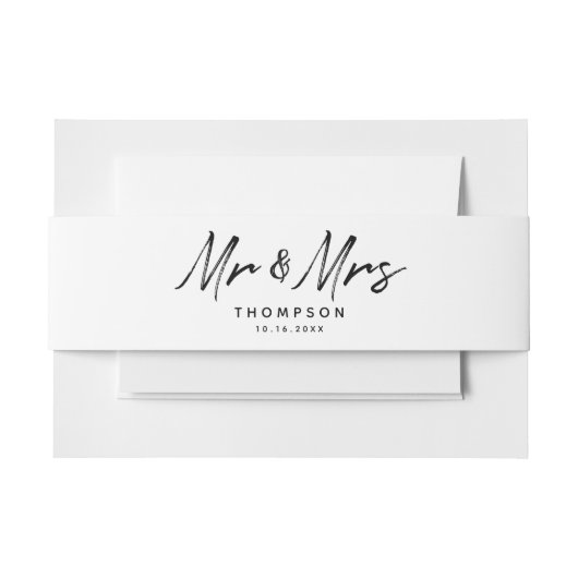 Mr. & Mrs Modern Black White Script Wedding Uitnodigingen Wikkel (Voorkant Voorbeeld)