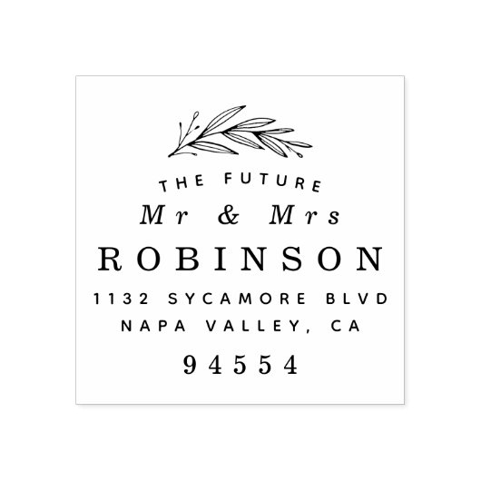 Mr & Mrs | Modern Botanisch Bruiloft Retouradres Rubberstempel (Afrduk)