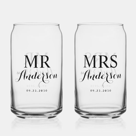 Mr & Mrs Modern Elegant Personnalisé Nom Date Mari (Verso)