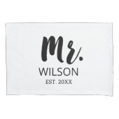 Mr & Mrs Modern Script Bruiloft Jubileum Paar Kussensloop (Voorkant-Links)