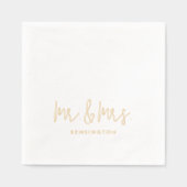 Mr & Mrs Modern Script Custom Name Wedding Gold Folie Servetten (Voorkant)