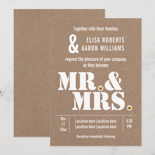 Mr. & Mrs Modern typografie kraft paper bruiloft Kaart (Voorkant / Achterkant)