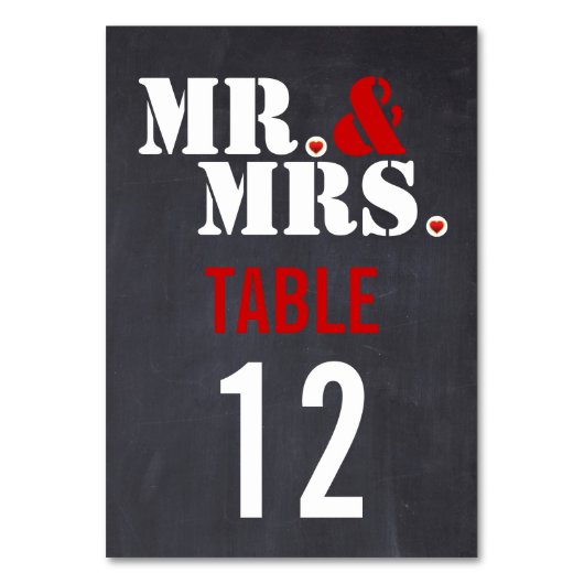 Mr & Mrs Moderne typografie trouwtafel nummer Kaart (Voorkant)