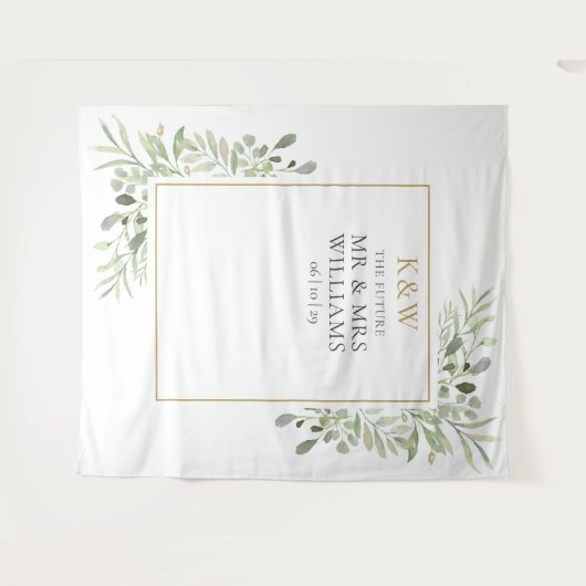 Mr Mrs Monogram Groene Couples Bruiloftsfoto Prop Wandkleed (Voorkant (horizontaal))