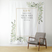Mr Mrs Monogram Groene Couples Bruiloftsfoto Prop Wandkleed (In situ)