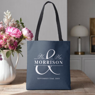 Mr. Mrs. Monogram Marine Blauwe bruiloft Draagtas