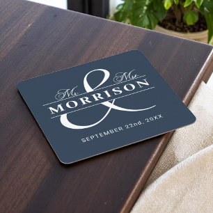 Mr. Mrs. Monogram Marine Blauwe bruiloft Vierkante Kartonnen Onderzetter