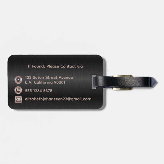 Mr & Mrs Monogram Zwart Roos Gouden Bruiloft Pas g Bagagelabel (Achterkant horizontaal)