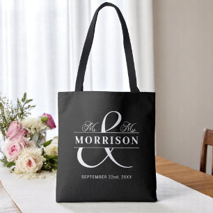 Mr Mrs Monogram Zwart Wit Trouwen Draagtas